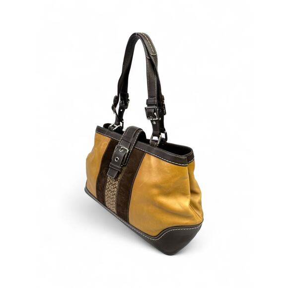 Coach Vintage Y2K Hampton Striped Suede & Canvas Satchel Bag - Picture 7 of 16